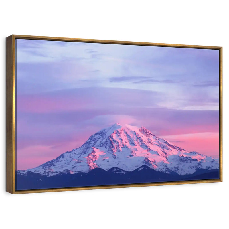 Mont Rainier, coucher de soleil rose, Cadre flottant doré, 40 po x 27 po