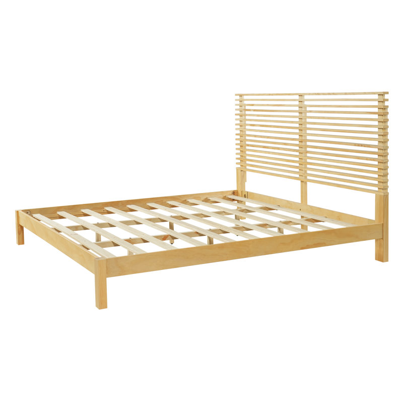 Arden Modern Solid Wood Bed Frame With Slatted Headboard, Natural, King