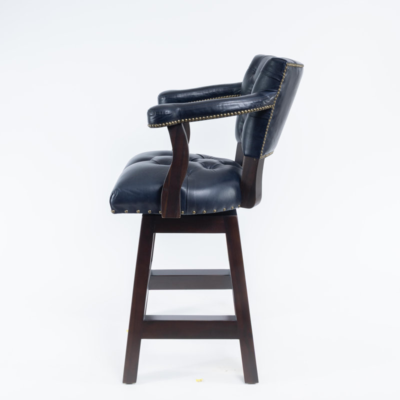 Trophy Swivel Upholstered Bar Stool with Solid Wood Frame, Blue, Bar Stool (30" Seat Height)