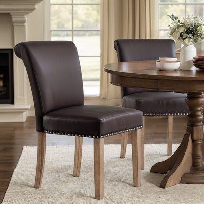 Upholstered Faux Leather Dining Chairs with Nailhead Trim, Waterproof Kitchen Chairs with Solid Wood Legs for Dining Room
