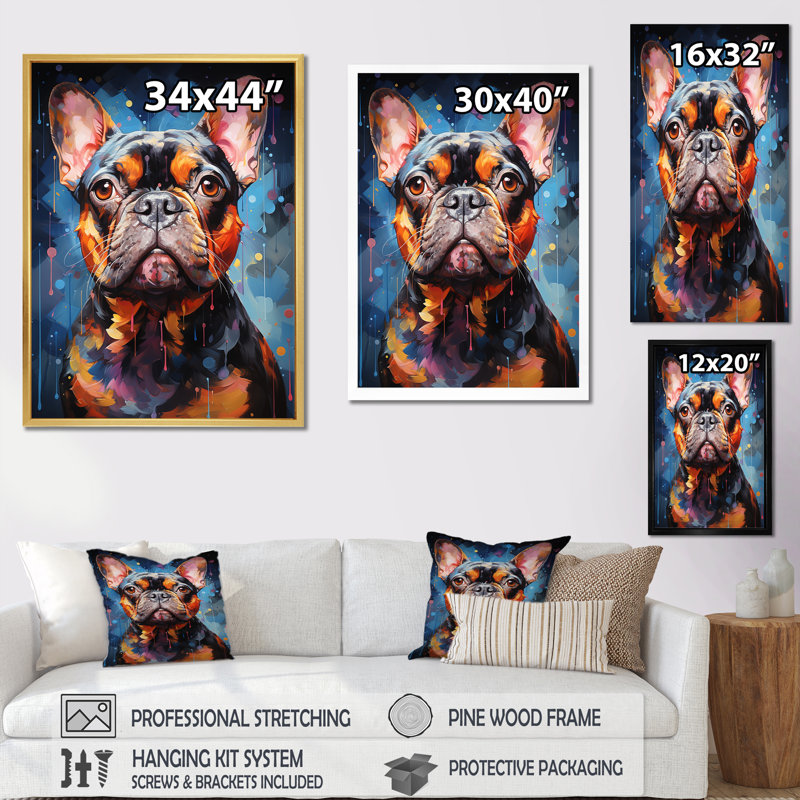 Bulldog audacieux sur toile, Toile tendue, H 44 po x l 34 po