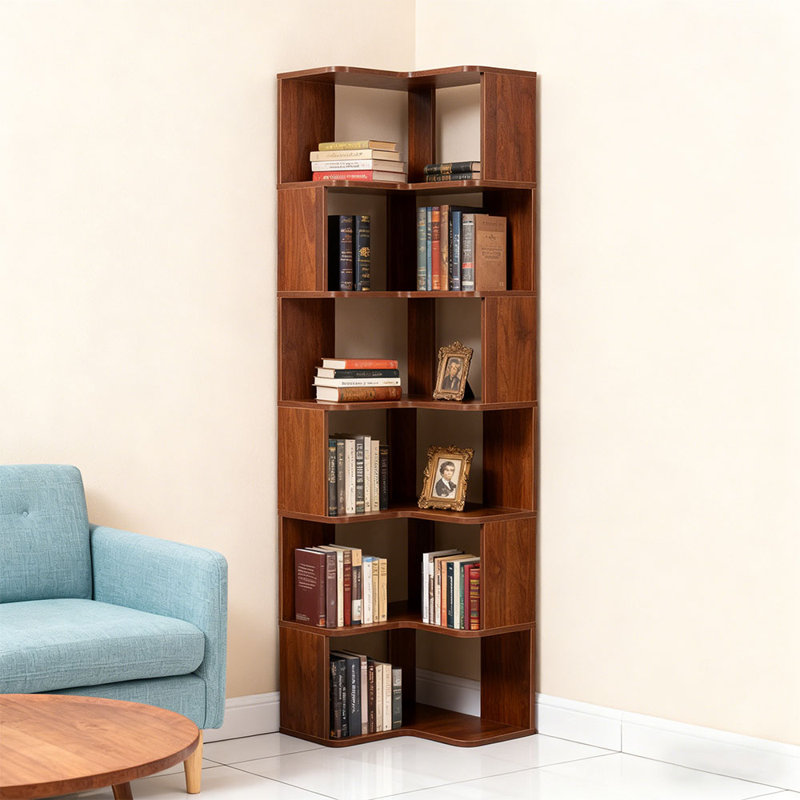 48cm W Bookcase, Walnut, (6 Shelves) 180cm. H x 48cm. W x 48cm. D