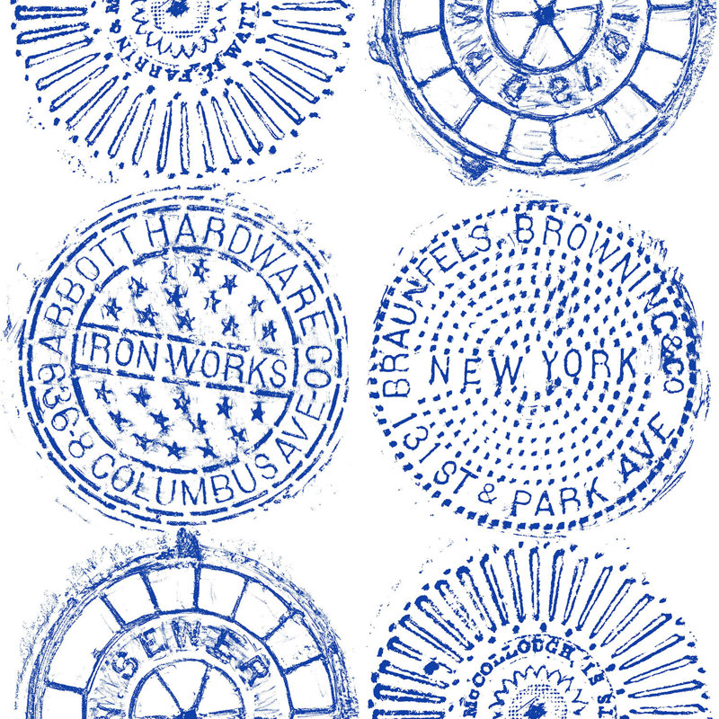 NYC Manhole, Blue/White, Vinyl
