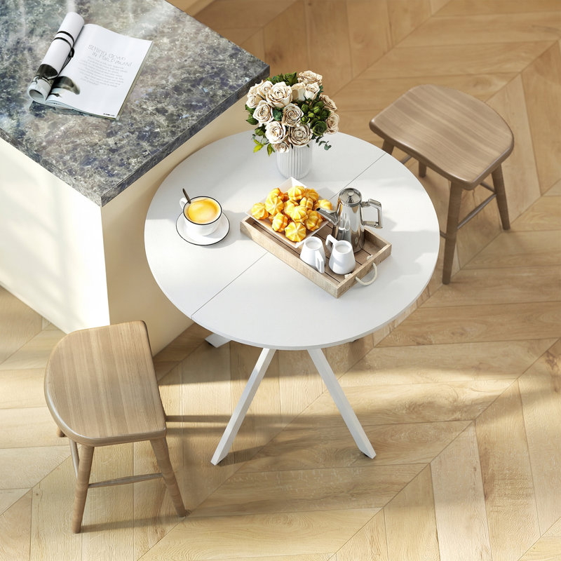 Round Metal Base Dining Table, White, White