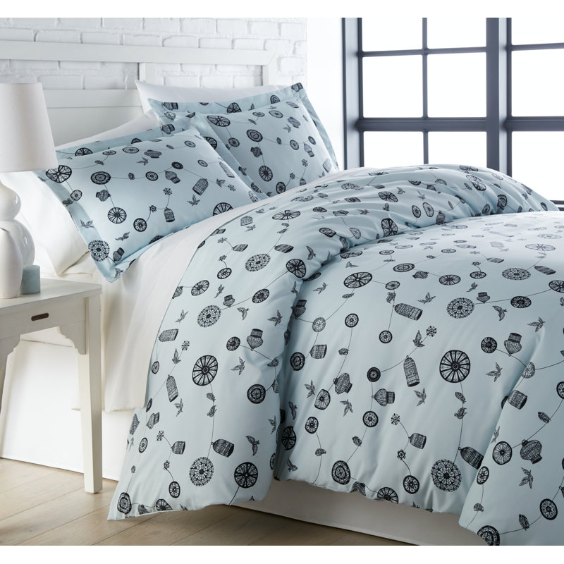 Ensemble de housse de couette Songbird Spring Collection, Housse de couette simple / simple TG et 1 taie dé, Bleu