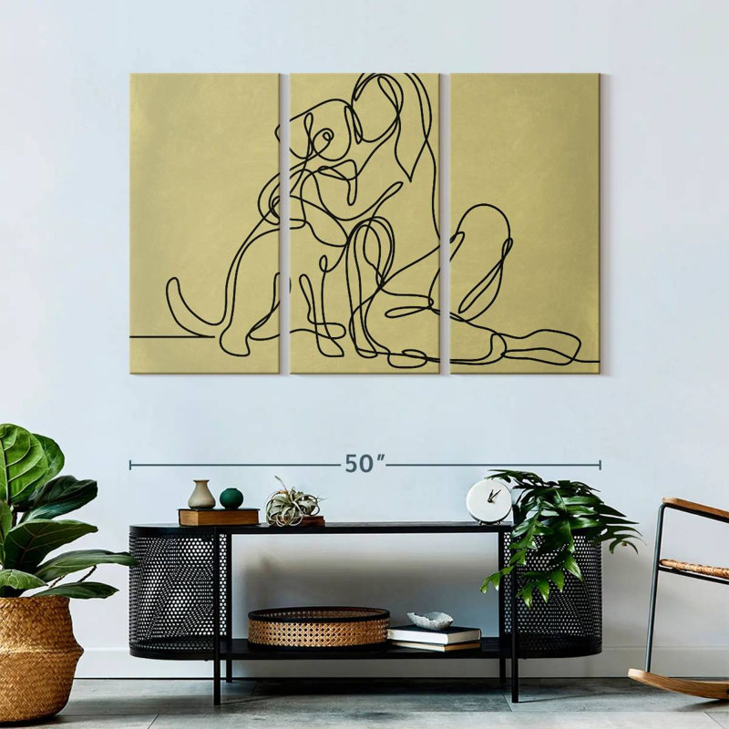 Ensemble de 3 pièces de chien sur toile, H 32 po x l 50 po x P 1,25 po