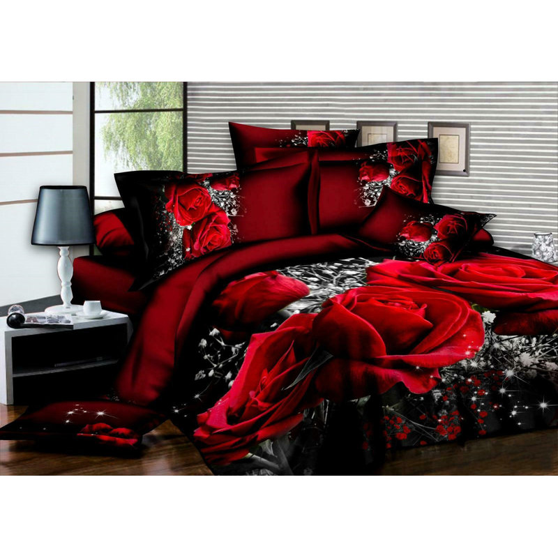 Cho 3D Design Complete Bedding Set Floral Fitted Sheet Duvet Cover With Pillowcase, Kingsize - 2 Standard Pillowcases
