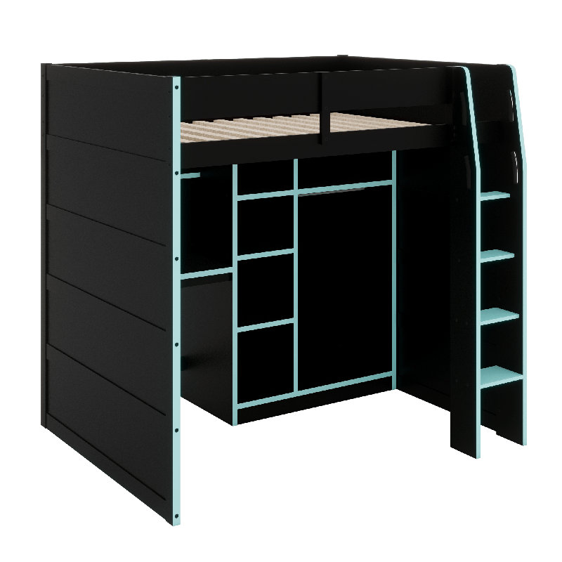 Lit mezzanine avec bureau, Bleu