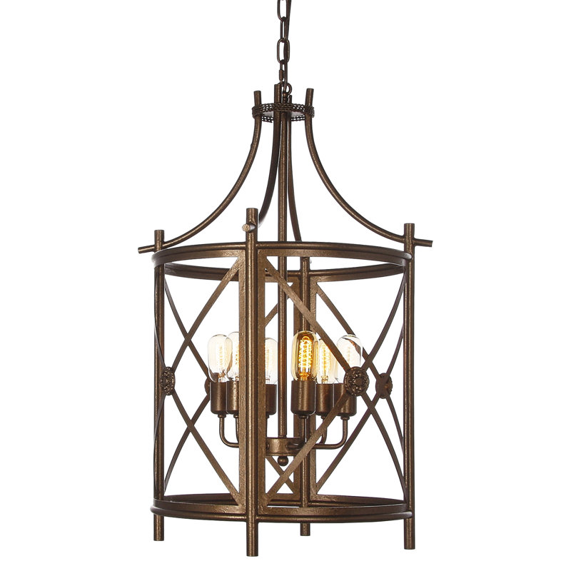Lustre tambour à 4 lumières Rosette, Laiton bronzé