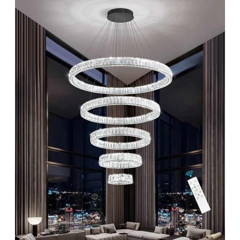 Modern 5-rings Crystal Led Chandelier, Matte Black