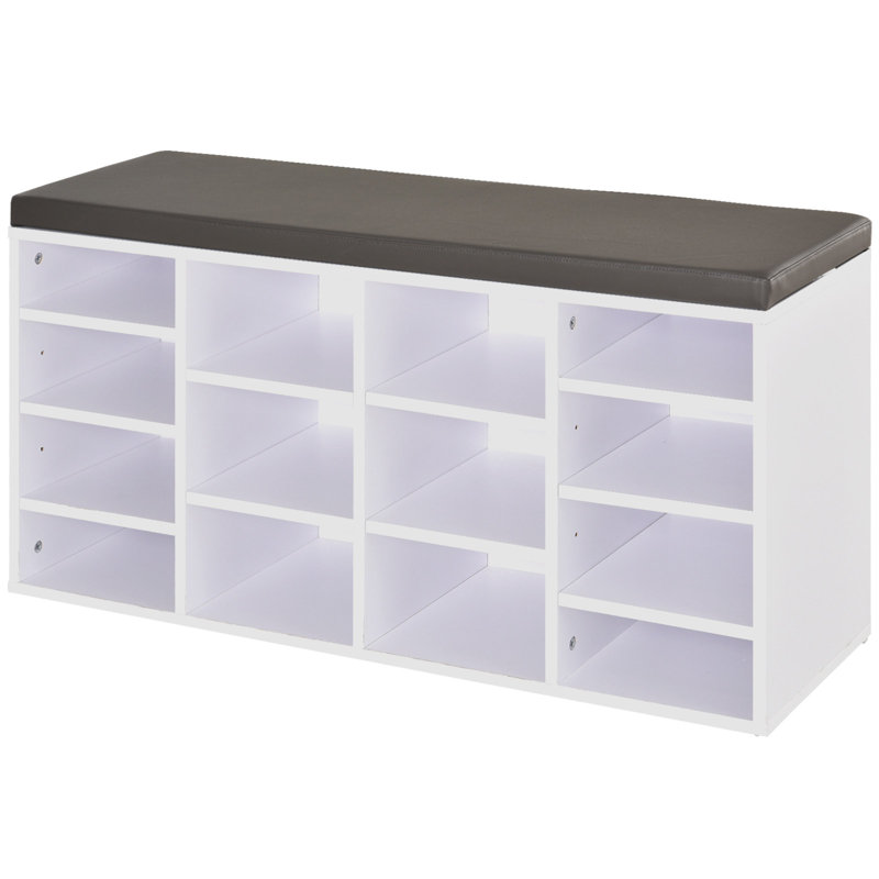 14 Pair Shoe Storage Bench, White