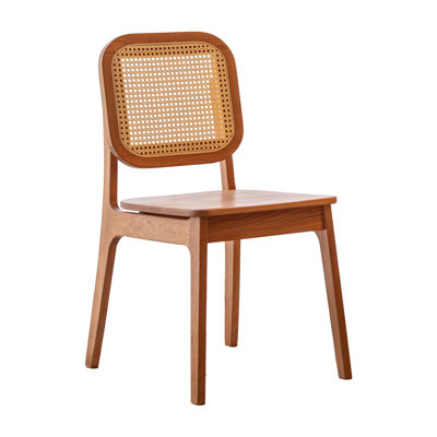 Set of 2 Scandinavian Cherry Wood Dining Chairs with Woven Rattan Backs - 32.7" Height, 17.5" Seat Height