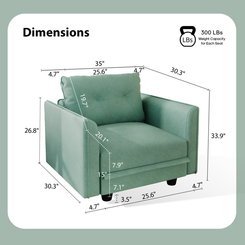 Zendajas 7 - Piece Modular U-Shape Sectional Sofa with Ottoman, Teal Green Faux Leather