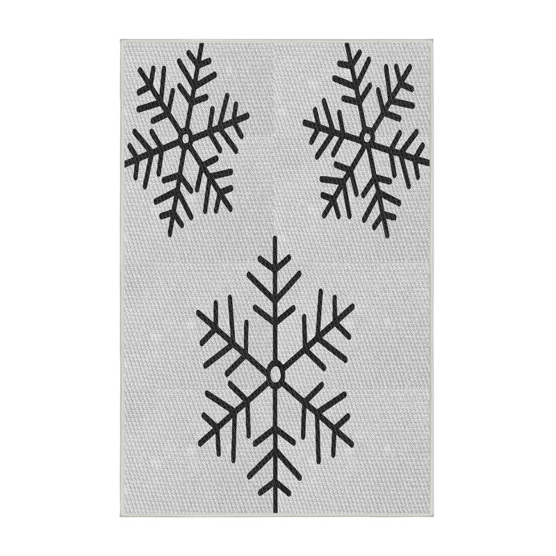 Laine et polyester noir/gris tissé à la machine Pocasset Tapis décoratif, Rectangle 7 pi x 10 pi