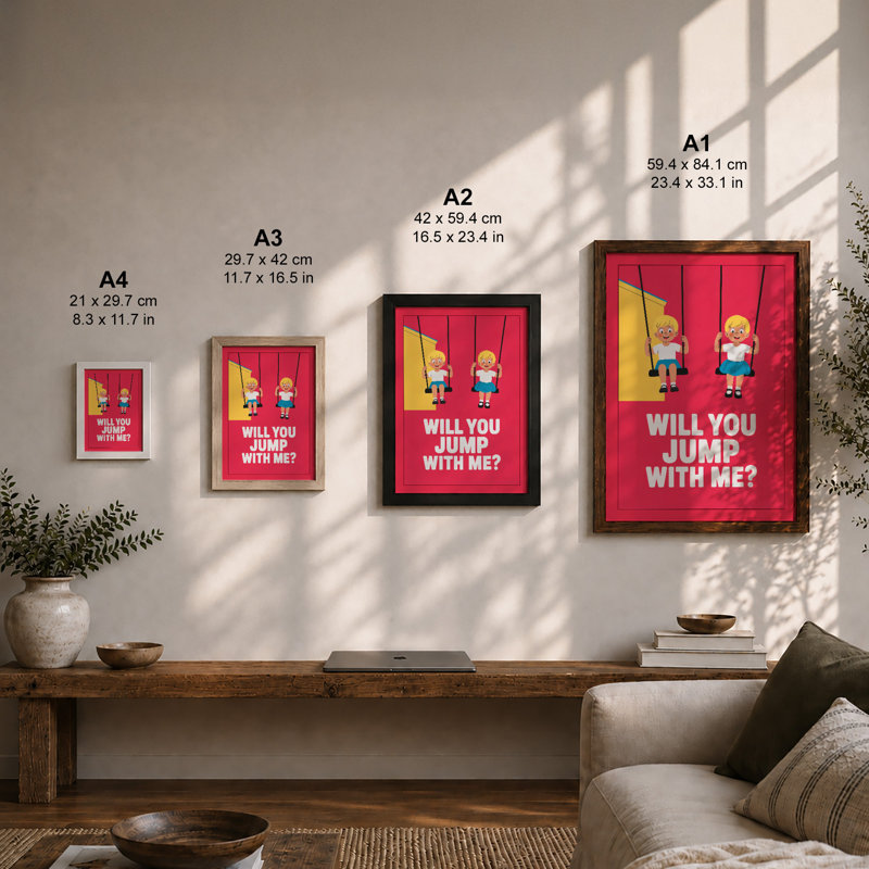 Will You Jump With Me Typography - Framed Print, A2 - 59.4 x 42.0 cm, Walnut