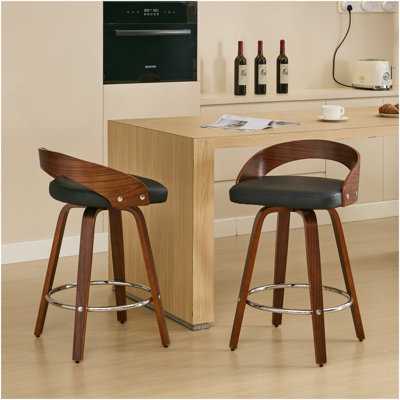 Ensemble de 2 tabourets de bar, tabourets de bar pivotants à dossier bas, chaises de bar en bois avec coussin moelleux, siège d'une hauteur de 25 po (noir, comptoir de 25 po)