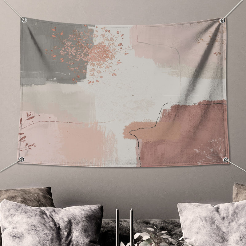 Tapisserie murale «Floral Abstract Art» - Décoration murale florale, H 50 po x l 60 po avec 4 œillets