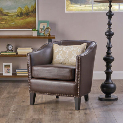 Fauteuil club en cuir reconstitué brun