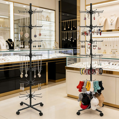 7-Tier Rotating Display Stand With Lockable Wheels - Heavy-Duty Spinning Retail Rack For Jewelry, Crafts, Keychains, And Vendor Events