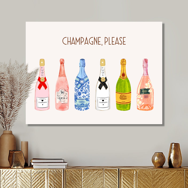 Champagne, veuillez Happy Hour - Champagne, art mural, Sans cadre, H 16 po x l 32 po