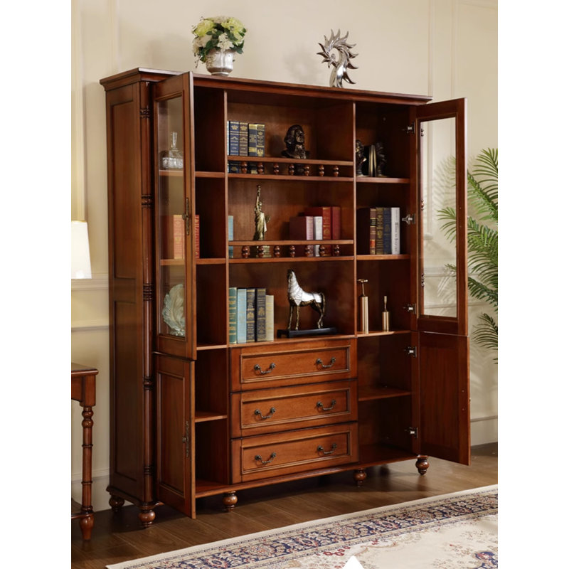 American-Style Vintage Mahogany With Glass Storage Cabinet Bookcase
