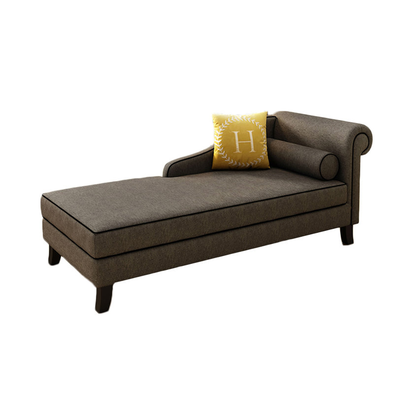 Chaise longue rembourrée Gibeon, Accoudoir à droite (vu de face), Mélange de lin café foncé