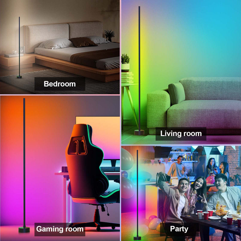 Smart Rgb Led Corner Floor Lamp With App And Remote Control, 16 Million Colors & 68+ Scene, Music Sync, Timer Setting