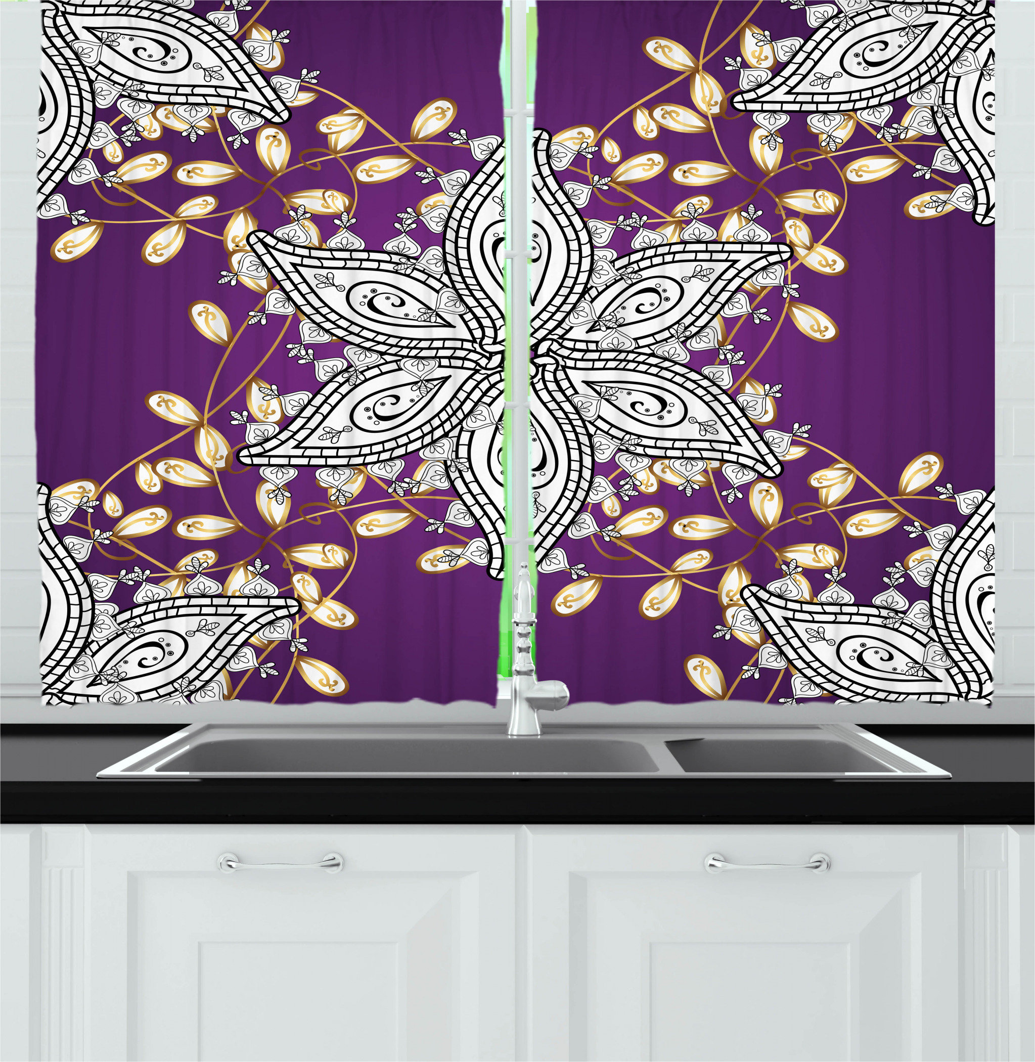 East Urban Home Mauve 2 Piece Kitchen Curtain | Wayfair