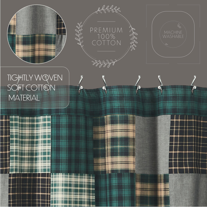 Pine Grove Green and Tan Cotton Patchwork Shower Curtain