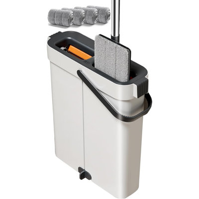 JOYBOS 53-Inch Hands-Free Flat Mop with Dual-Chamber Cleaning Bucket, 6 Replacement Cleaning Pads, and Narrow Bucket Design for Easy Storage