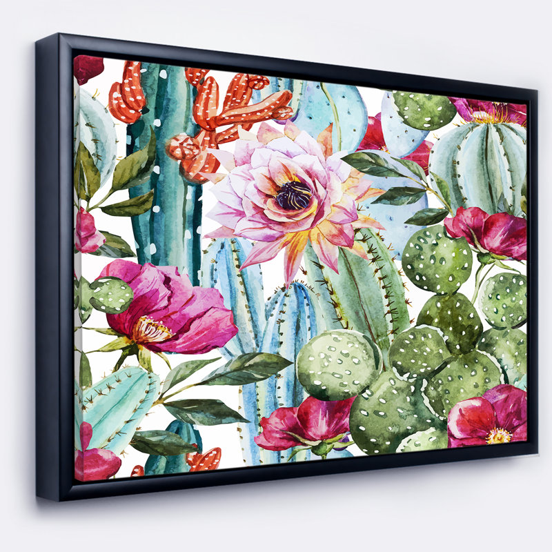 Motif de cactus - aquarelle, H 16 po x l 32 po x P 1 po, Toile avec cadre flottant