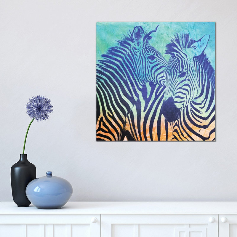 Teal Zebras 1 Piece Wrapped Canvas Painting, 45.72cm H x 45.72cm W x 1.91cm D
