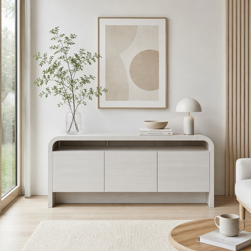 Sideboard Cabinet with Open Shelf and Hidden Storage