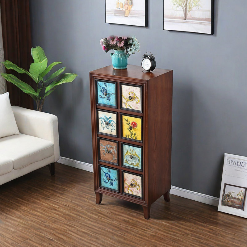 Hand-painted accent cabinet in living room bedroom