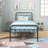 Matte black metal platform bed with under-bed storage for twin size bedroom use, Victorian style frame that requires no box spring