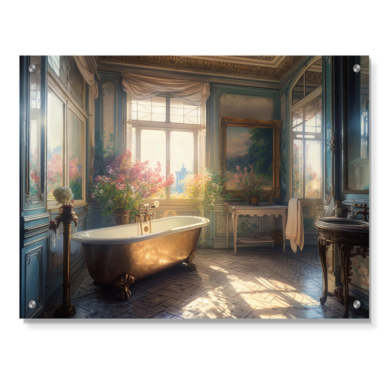 1900S Old Paris Bathaign Time Tales III - Art mural en acrylique floral pour salle de bain, H 30 po x l 40 po