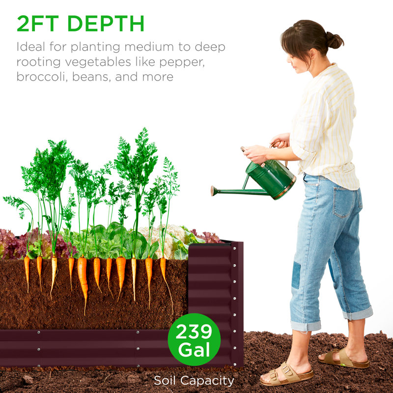  8X2x2ft Raised Metal Outdoor Garden Bed For Flowers Vegetables Herbs - Burgundy, 24" H x 96" W x 24" D, Reddish Brown