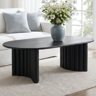 51" Oval Wood Coffee Table, Modern Center Table for Living Room