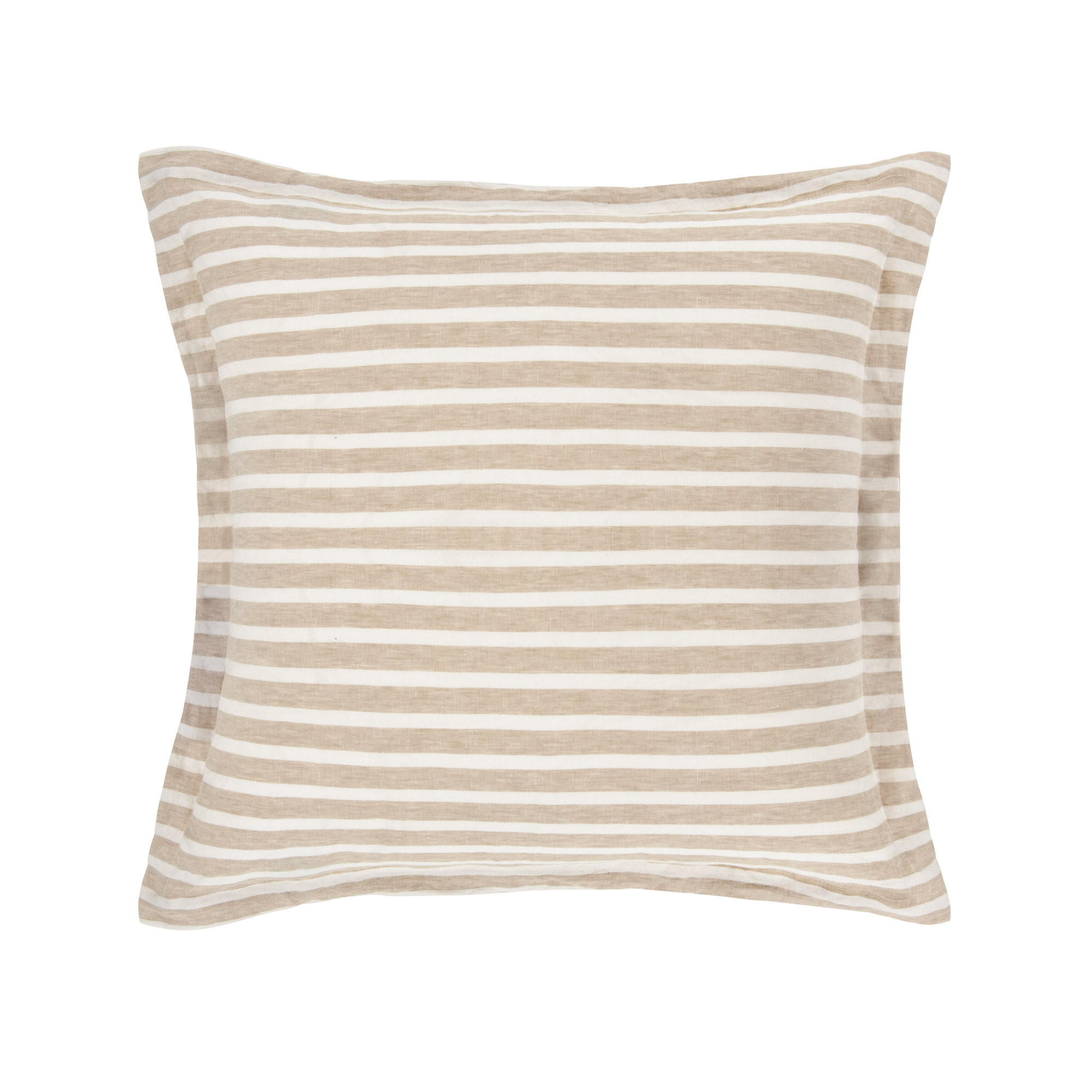 100% French Linen Flanged 26" X 26" Euro Sham, Putty & Cream Stripe