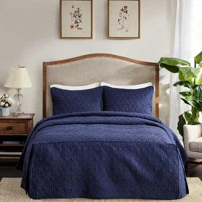 Ensemble de couvre-lit 3 pièces grand lit bleu marine, 100%, profondeur riche, rembourrage, toile de 24 po
