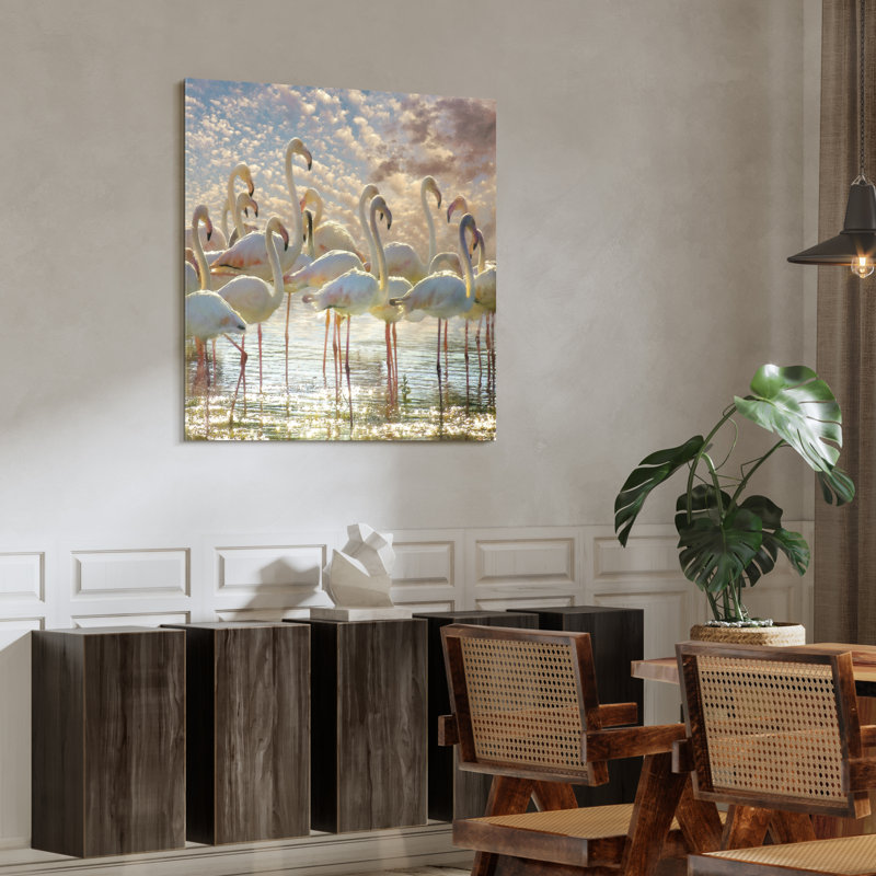 Flamingo Flair Large Frameless Tempered Glass Wall Art