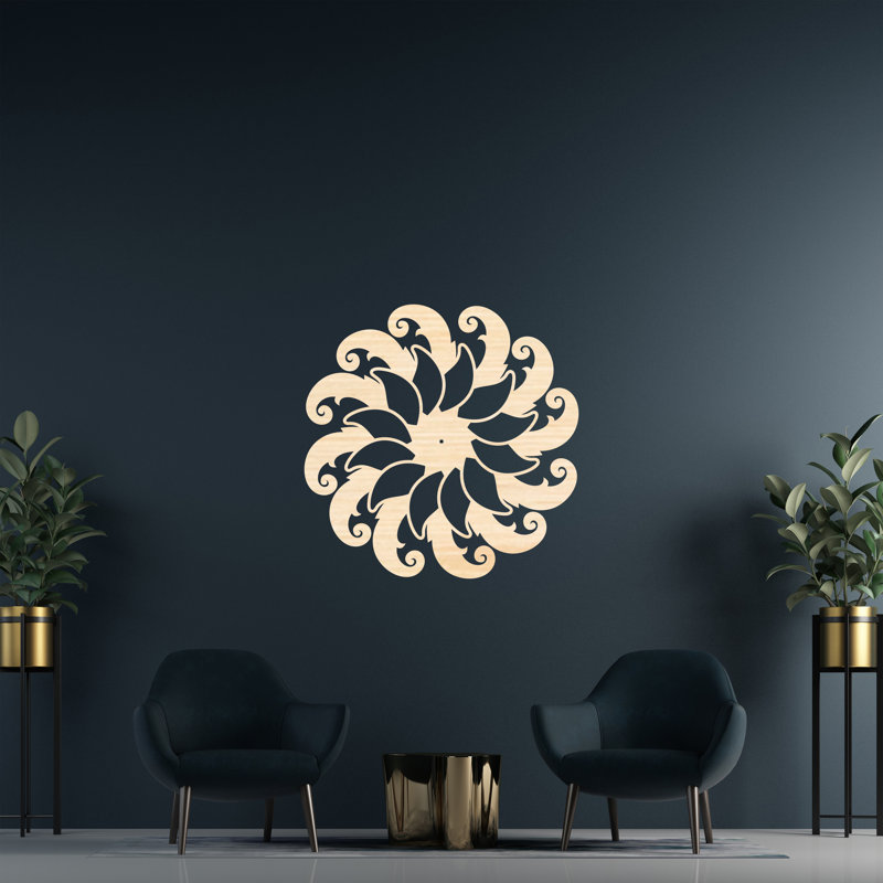 Art mural spirale mandala avec tourbillons - bouleau baltique naturel, H 46 po x l 46 po x P 0,25 po