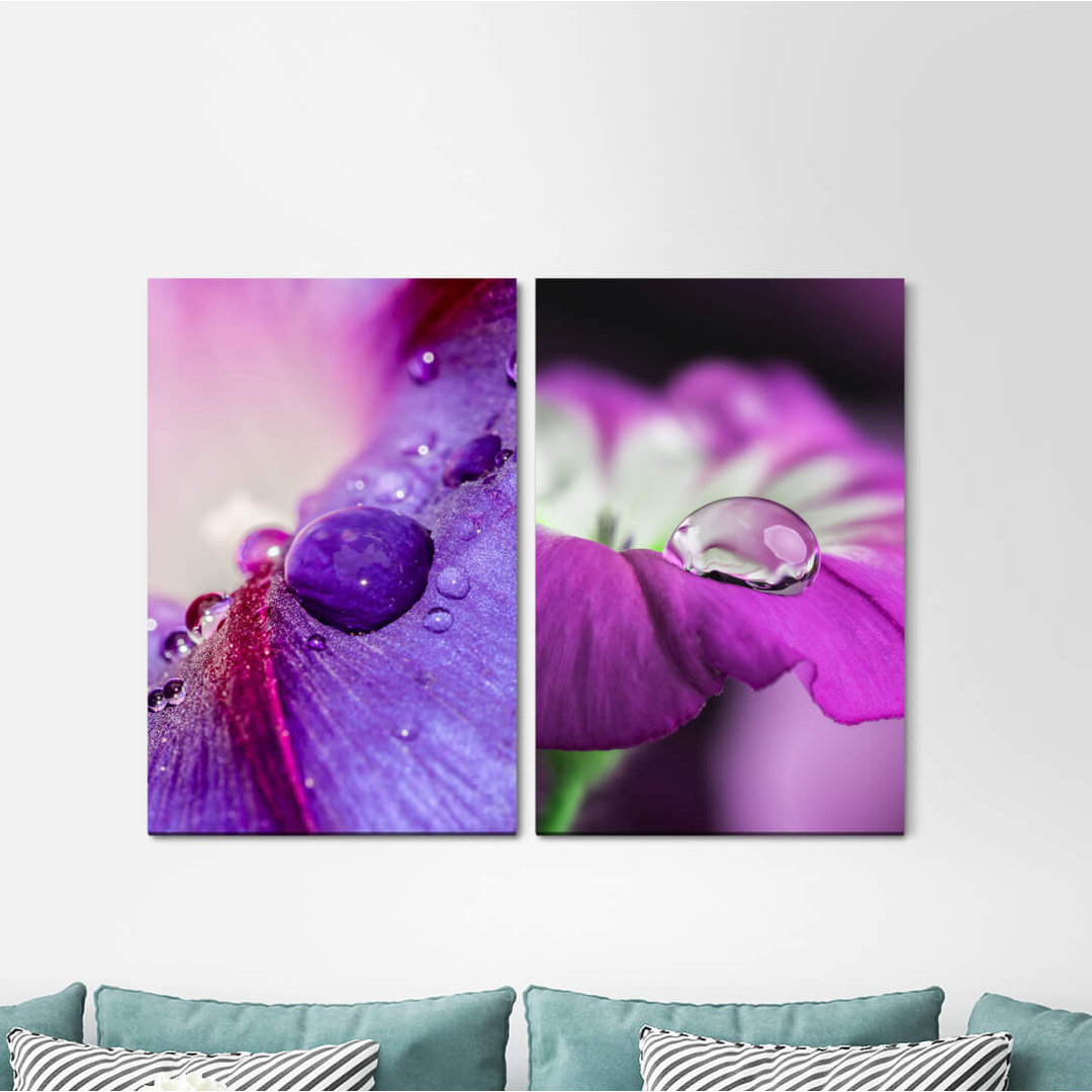 2-tlg. Leinwandbilder-Set - Fotografie „Orchid Drops Violet Flowers Flowers”