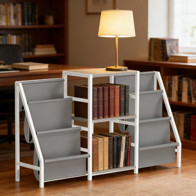 6-Tier Vinyl Record Storage Stand With Record Player Top Shelf, Media Organizer For Albums, Cds, And Magazines, Sturdy Metal Frame With Fabric Compartments For Living Room And Bedroom