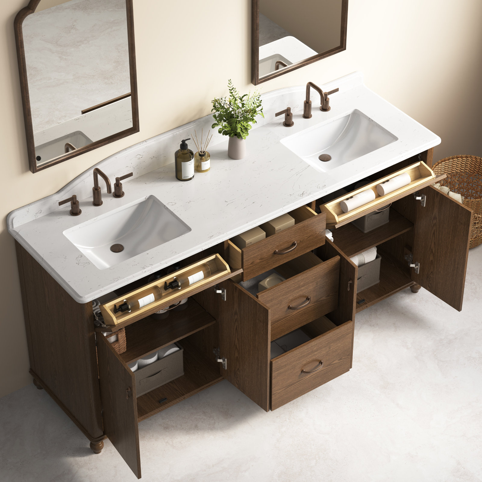 Freestanding Standard With Engineered Stone Top, 72" W