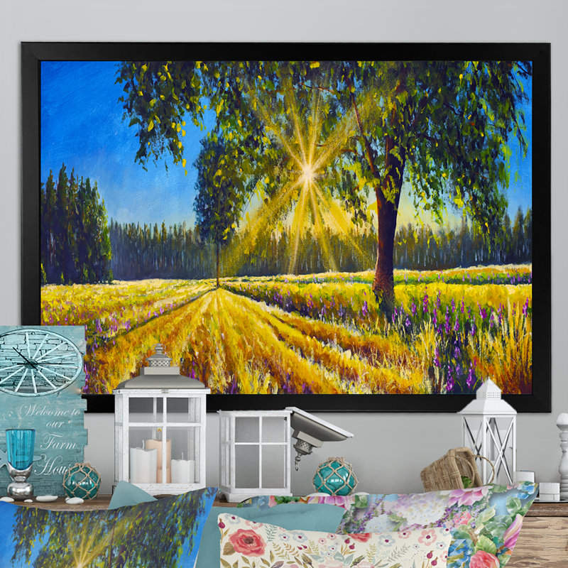 «Sunshine Through The Trees In Blossoming Countryside», reproduction sur toile flottante, Cadre noir