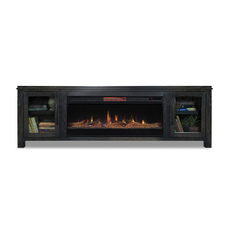 Meuble télé 86 po avec foyer électrique pour téléviseur de 95 po ou moins, assemblage minimal, finition clou de girofle