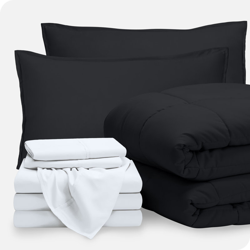 Lit dans un sac en microfibre 1800 de qualité supérieure 1800, Noir / blanc, Édredon divisé grand + 7 pièces supplémentaire