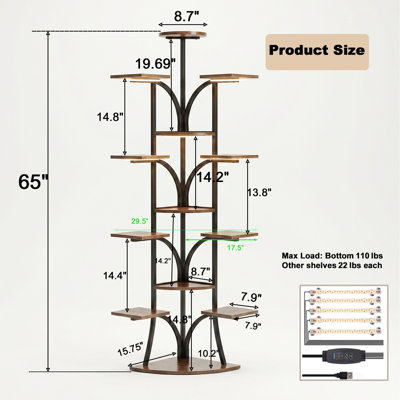65" Tiered Plant Stand with Grow Lights