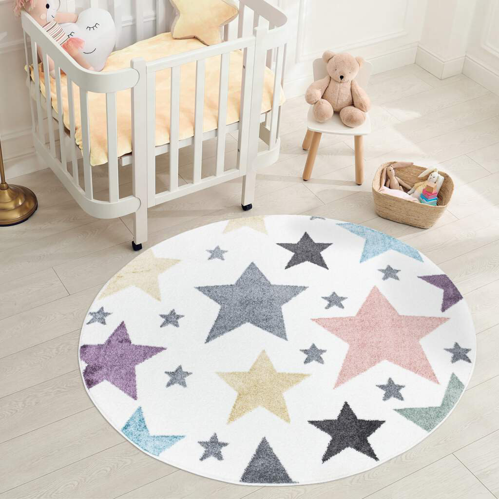 Kinderteppich Anime 903 Creme Sterne Kinderzimmer Kurzflor Frazer